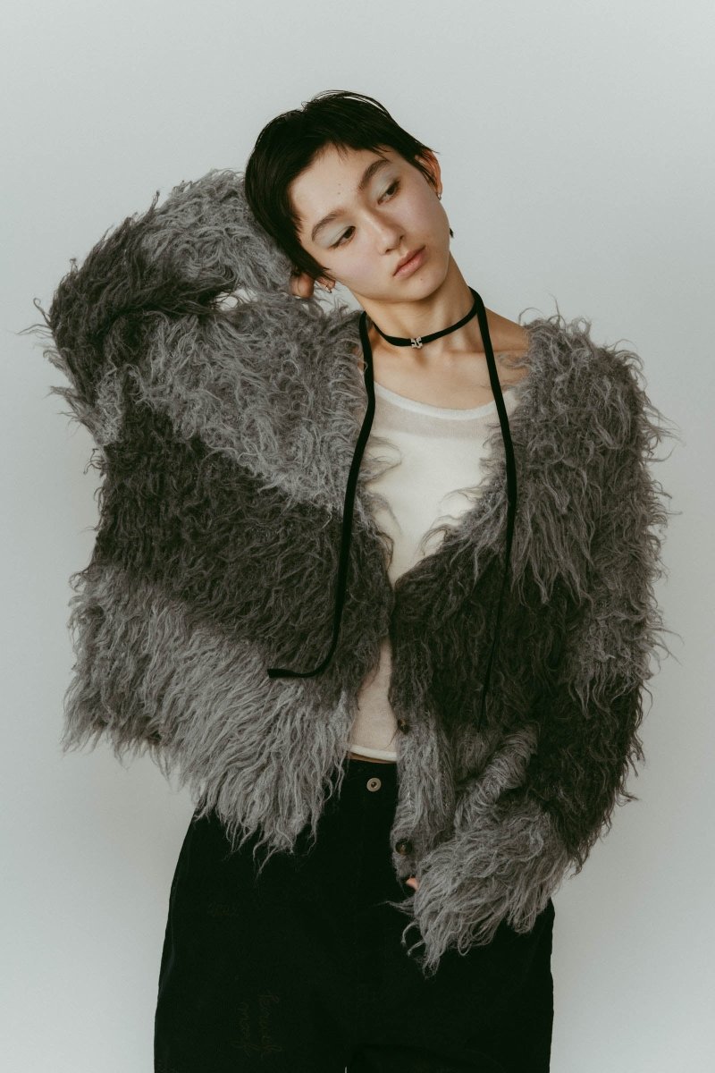 shaggy cardigan/gray,pink - KNUTH MARF