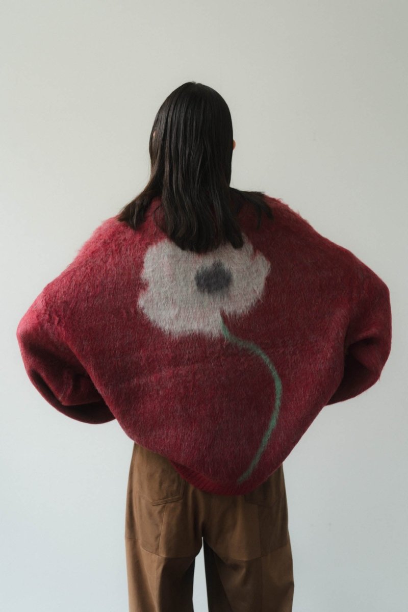 shaggy flower knit(unisex)/red - KNUTH MARF