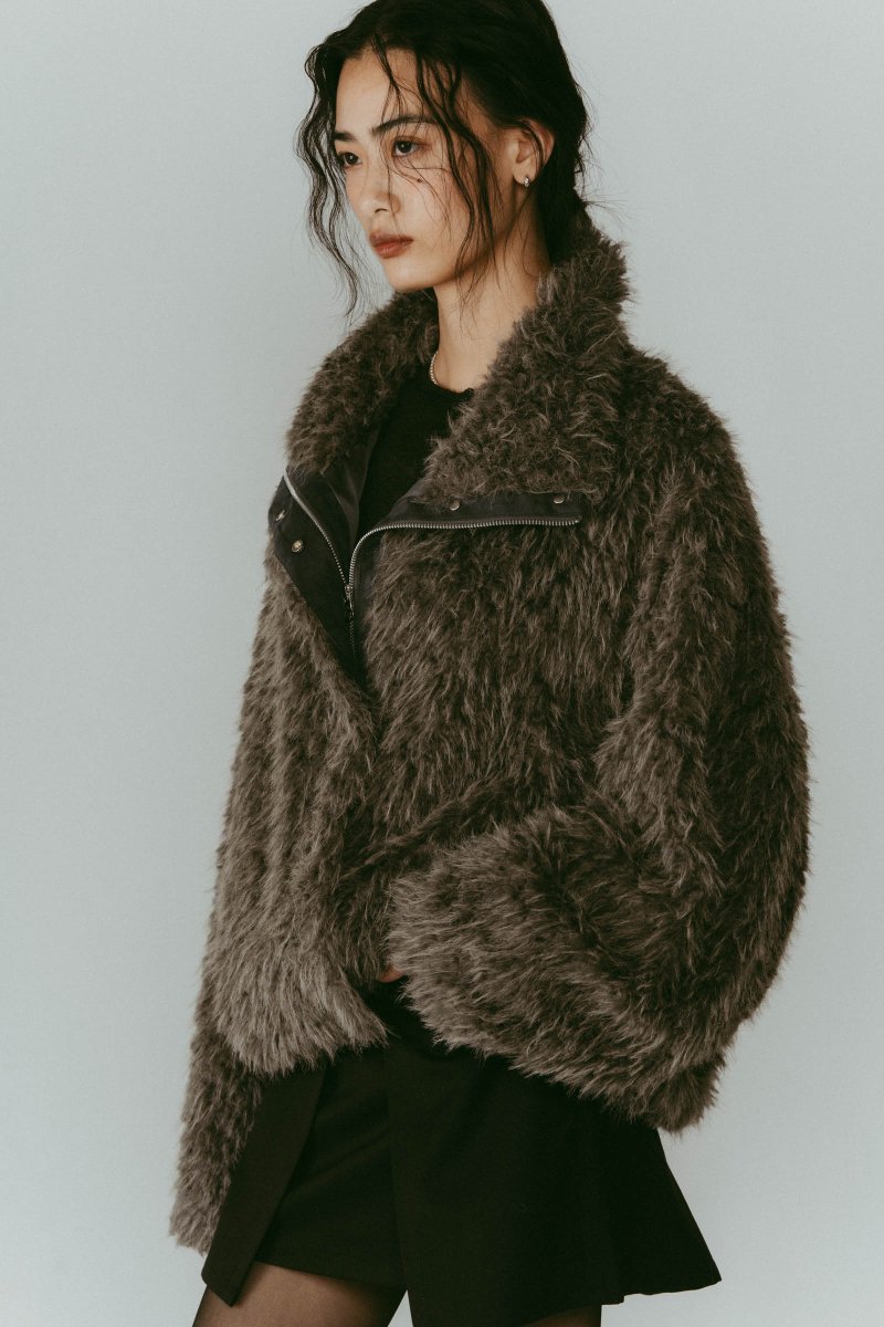 shaggy stand collar coat/gray - KNUTH MARF