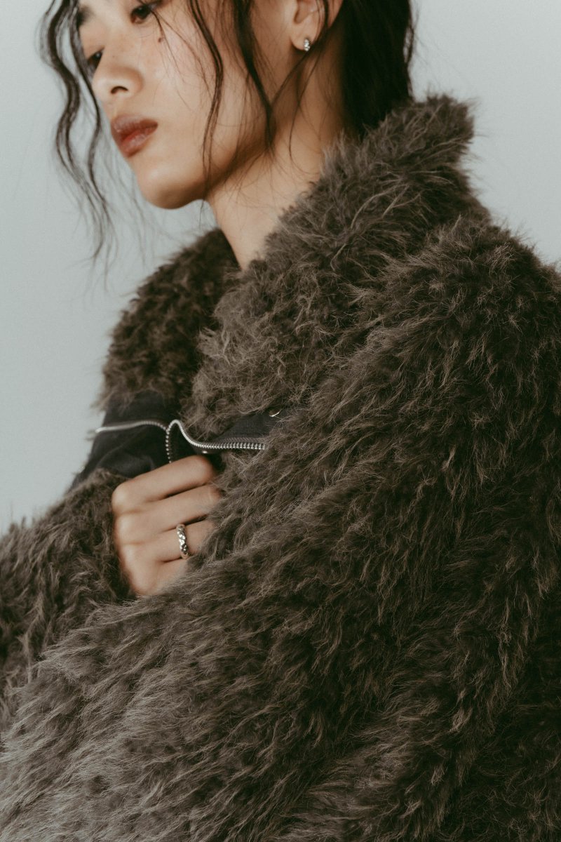 shaggy stand collar coat/gray - KNUTH MARF
