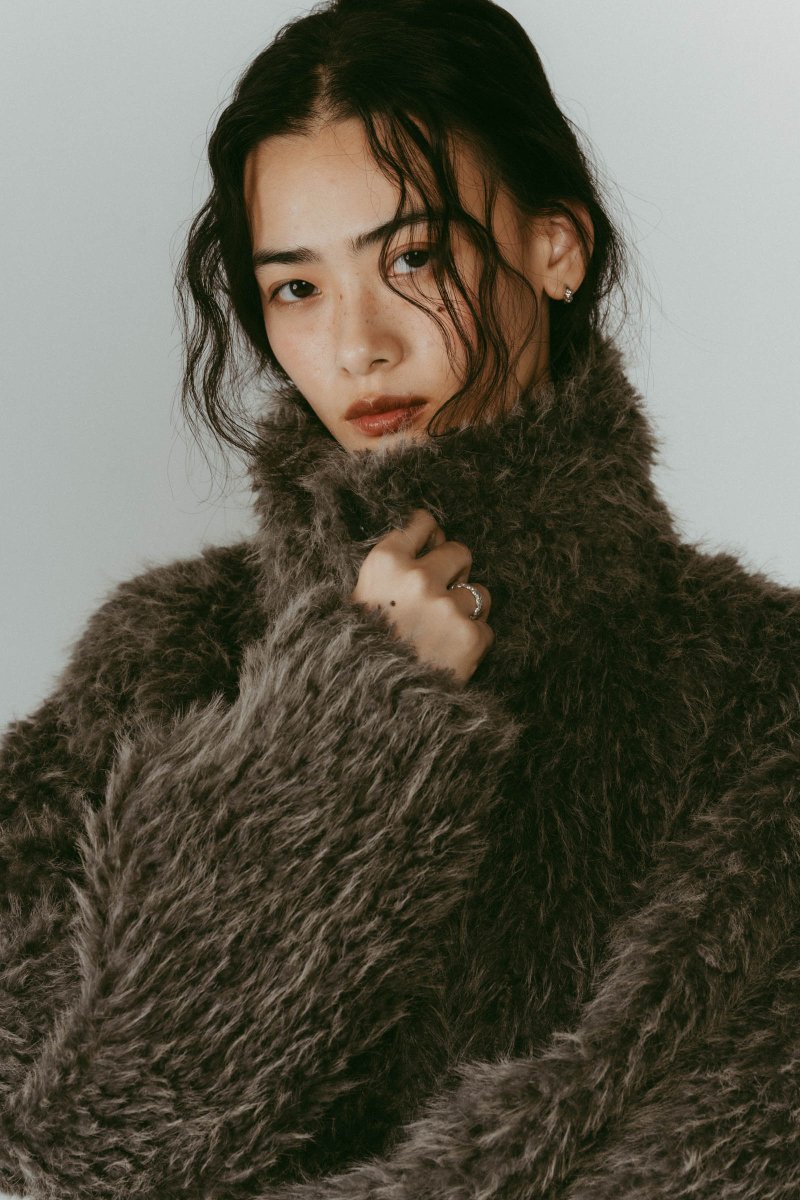 shaggy stand collar coat/gray | KNUTH MARF