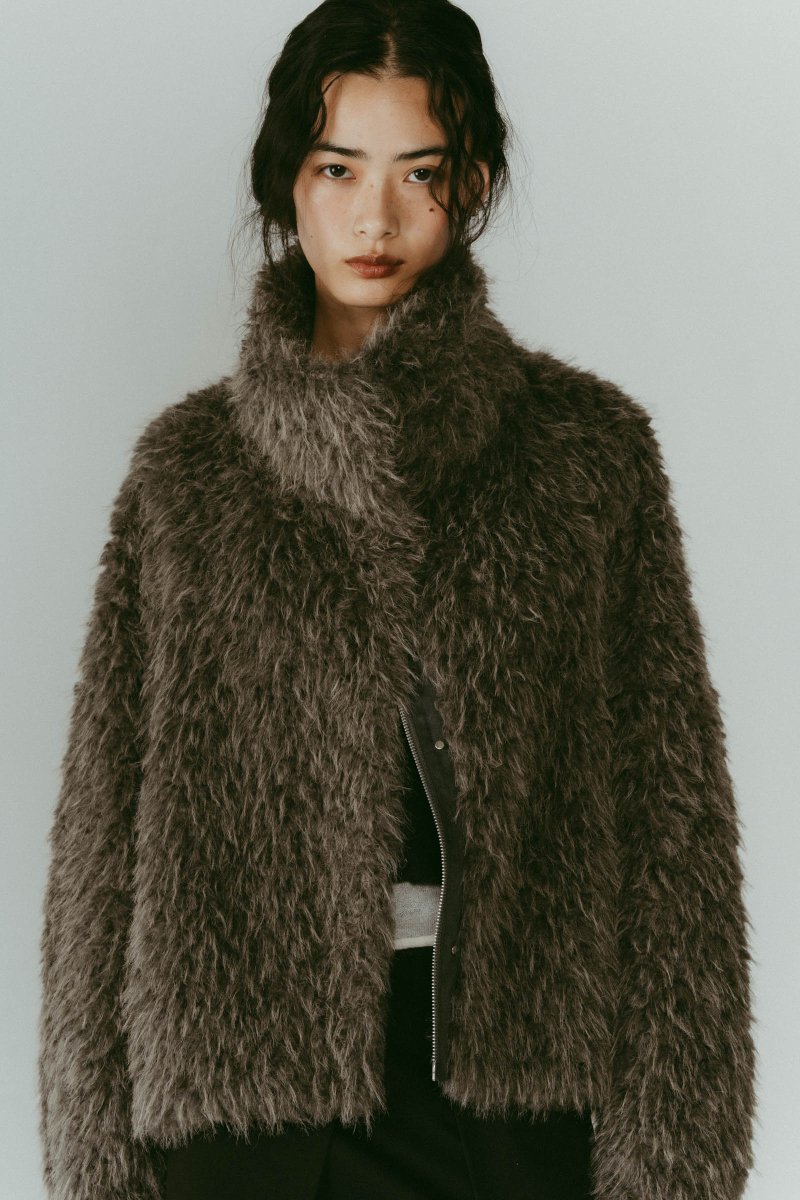 shaggy stand collar coat/gray - KNUTH MARF