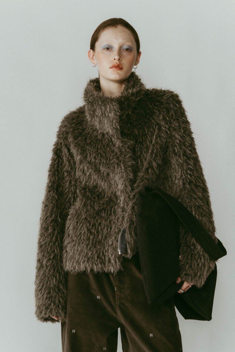 shaggy stand collar coat/gray | KNUTH MARF