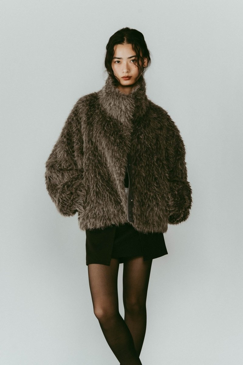 shaggy stand collar coat/gray | KNUTH MARF