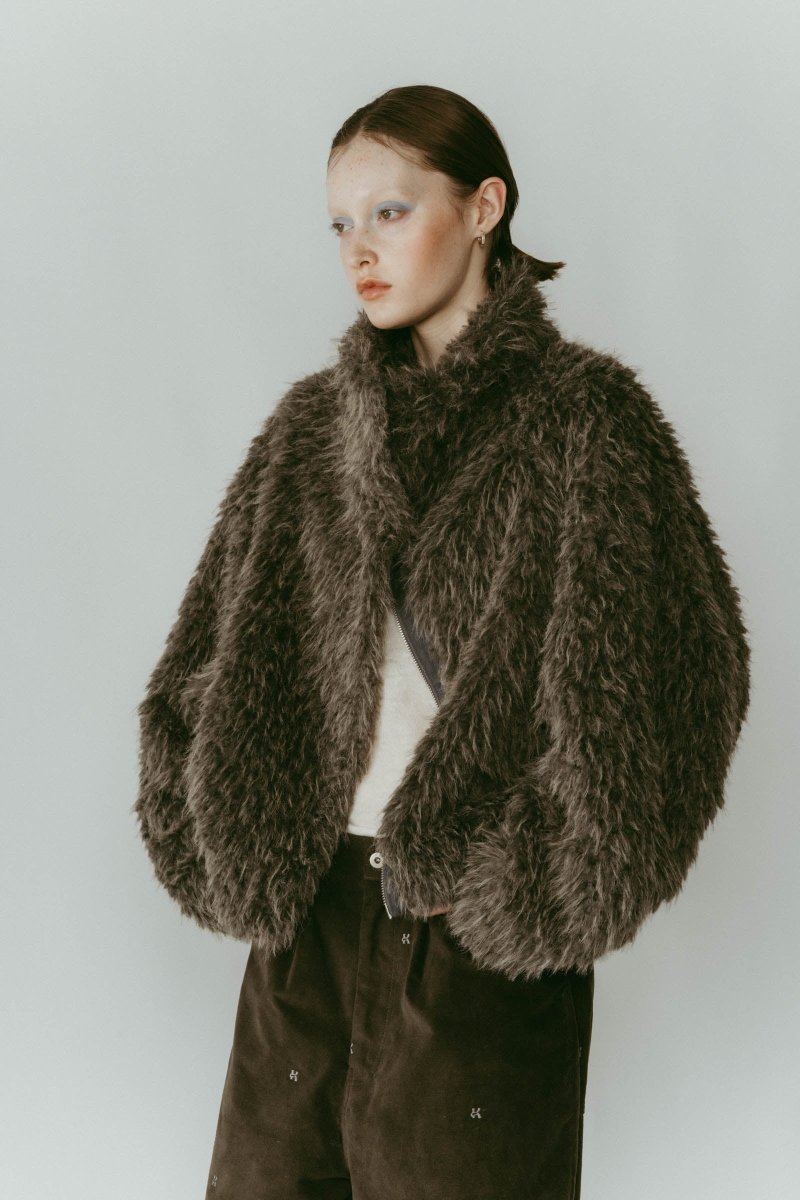 shaggy stand collar coat/gray | KNUTH MARF