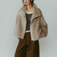 shaggy stand collar coat/ivory - KNUTH MARF
