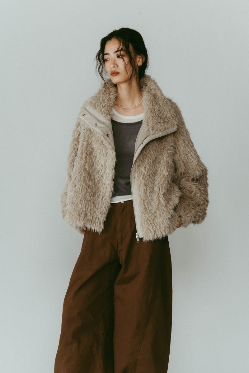 shaggy stand collar coat/ivory - KNUTH MARF
