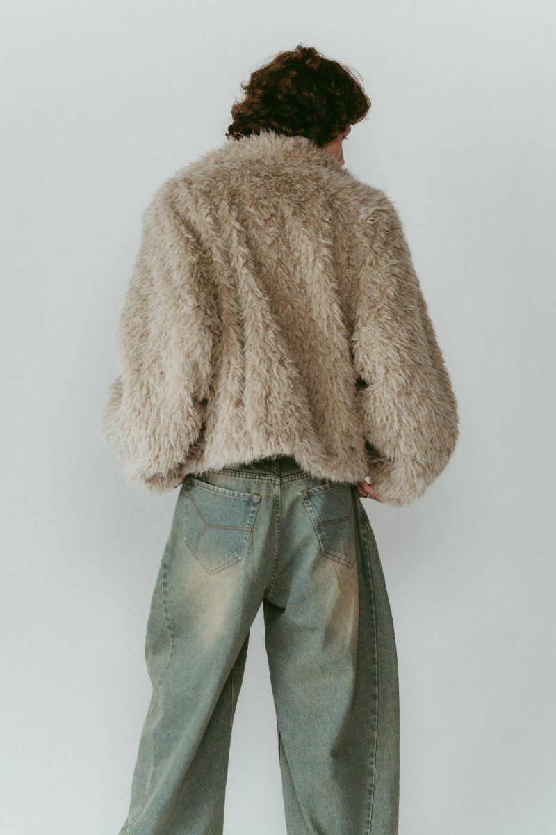 shaggy stand collar coat/ivory | KNUTH MARF