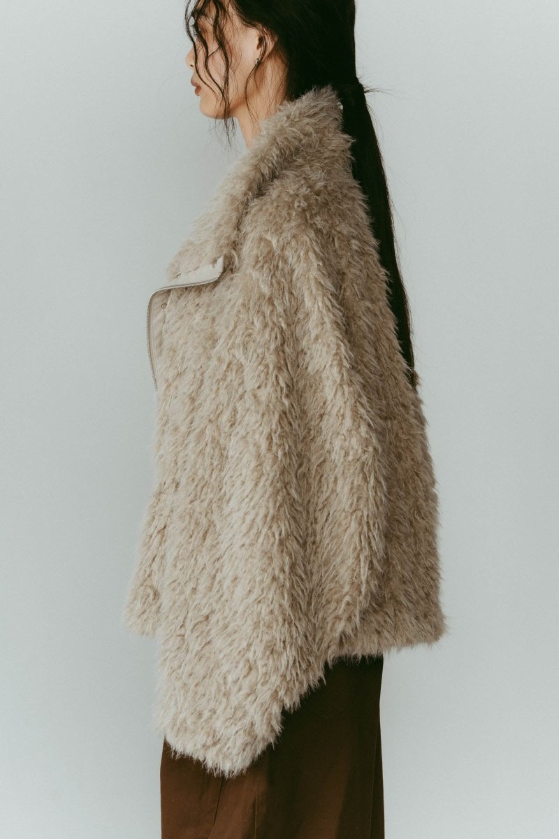 shaggy stand collar coat/ivory - KNUTH MARF