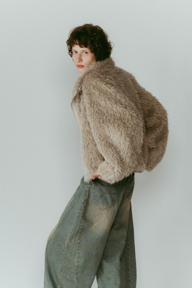 shaggy stand collar coat/ivory - KNUTH MARF