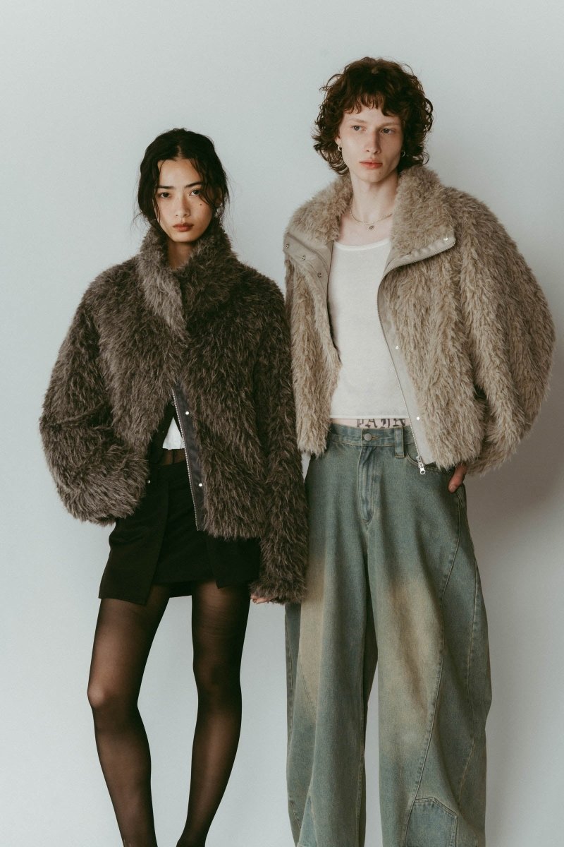 shaggy stand collar coat/ivory - KNUTH MARF