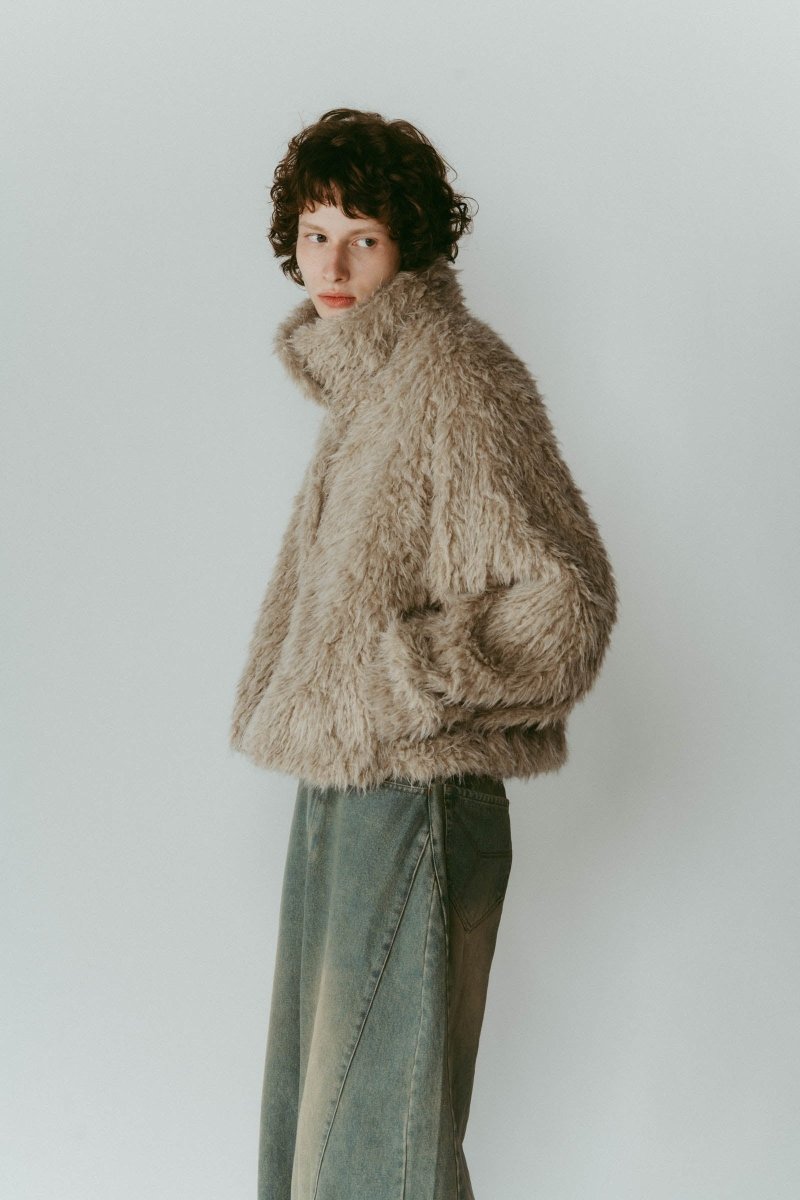 shaggy stand collar coat/ivory - KNUTH MARF