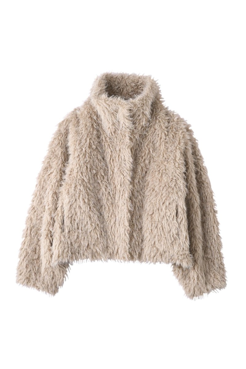 shaggy stand collar coat/ivory - KNUTH MARF