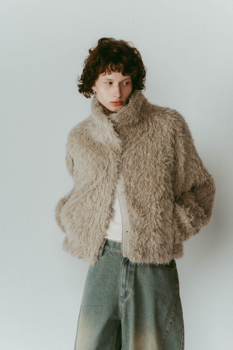 shaggy stand collar coat/ivory - KNUTH MARF
