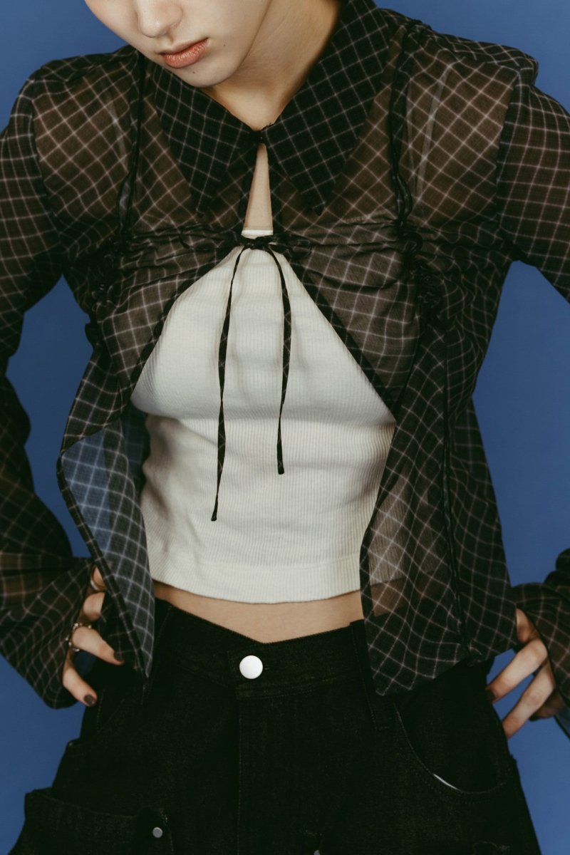 sheer collared blouse/black - KNUTH MARF