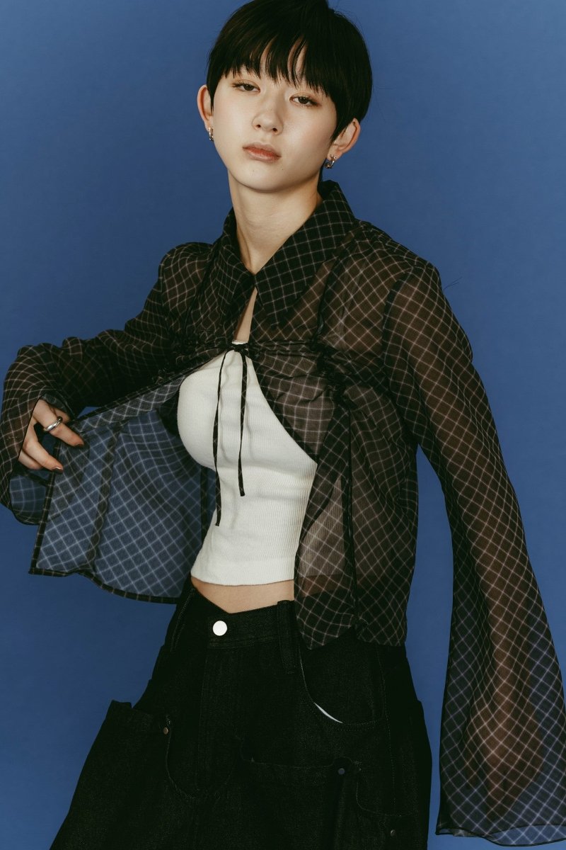 sheer collared blouse/black - KNUTH MARF