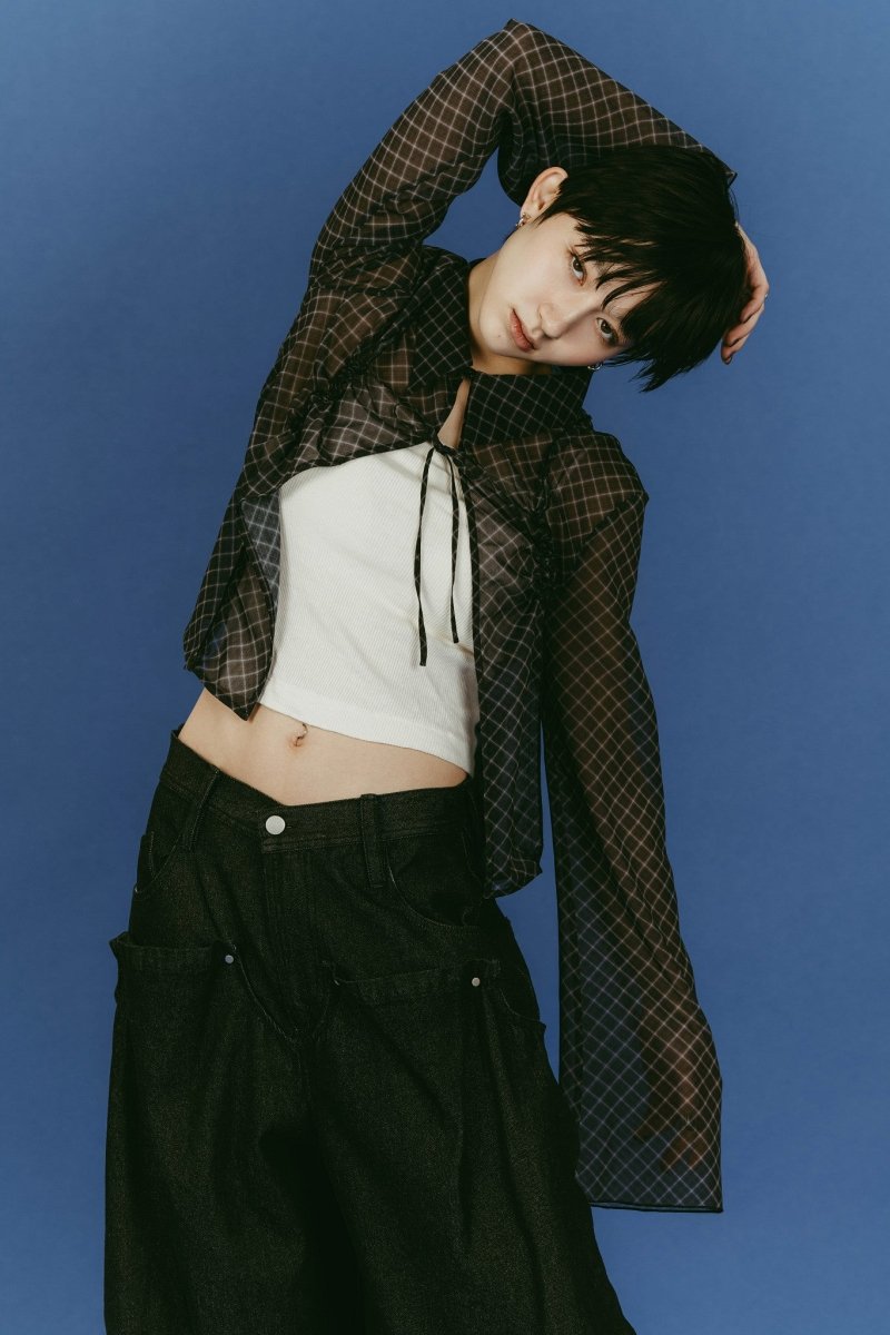 sheer collared blouse/black - KNUTH MARF