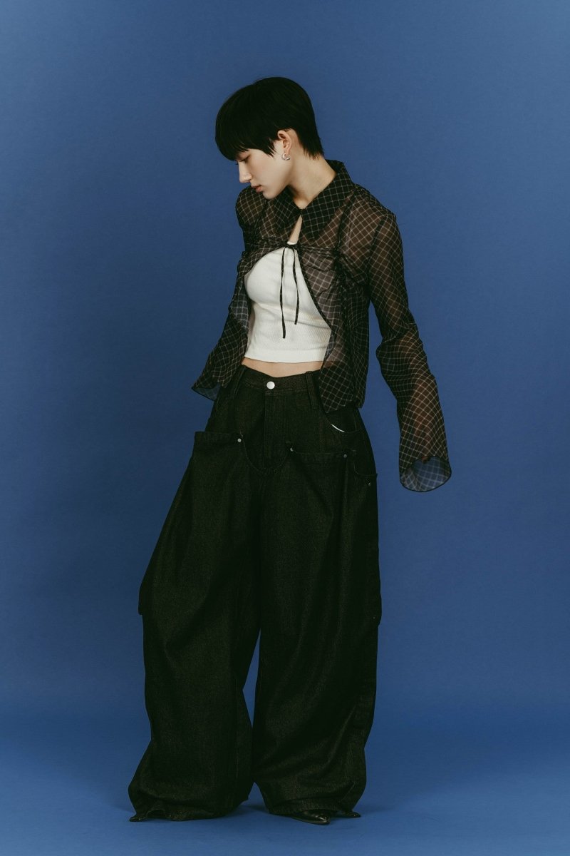 sheer collared blouse/black - KNUTH MARF