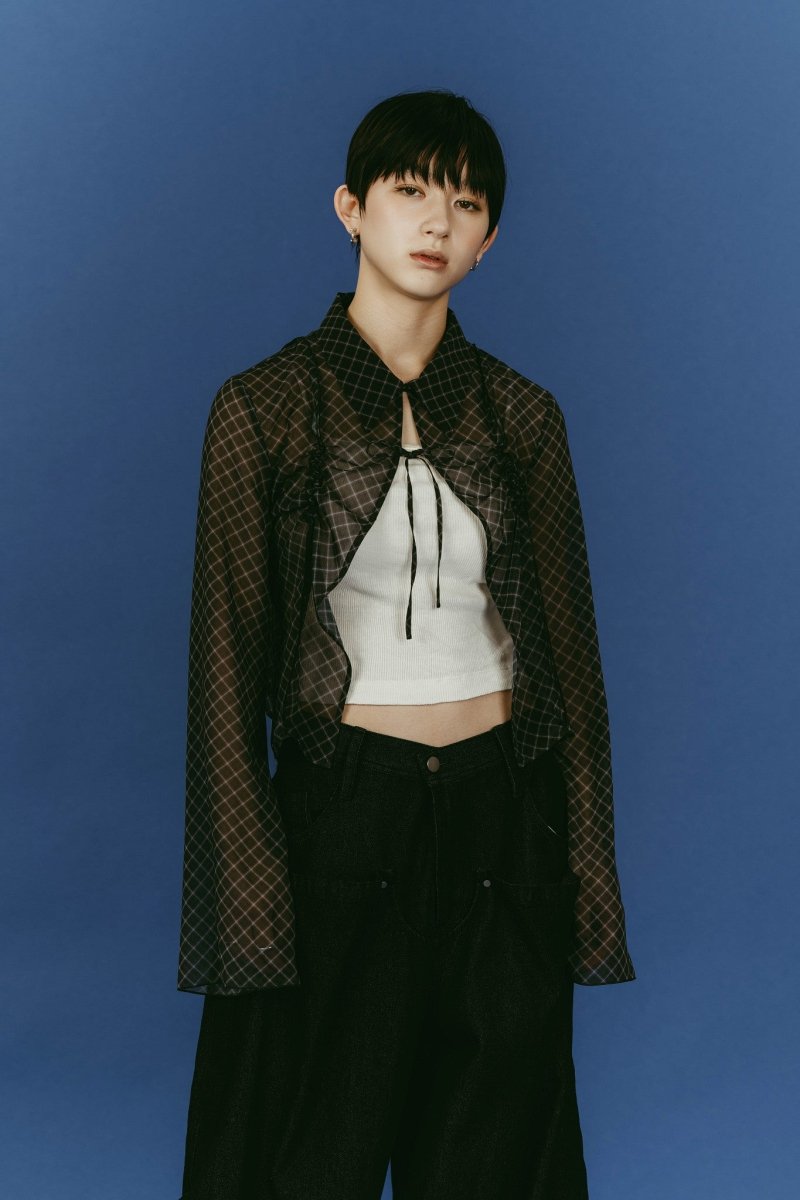 sheer collared blouse/black - KNUTH MARF