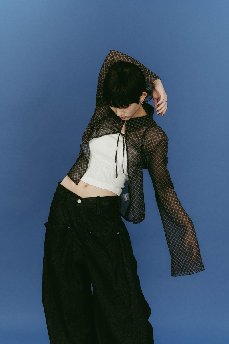 sheer collared blouse/black - KNUTH MARF