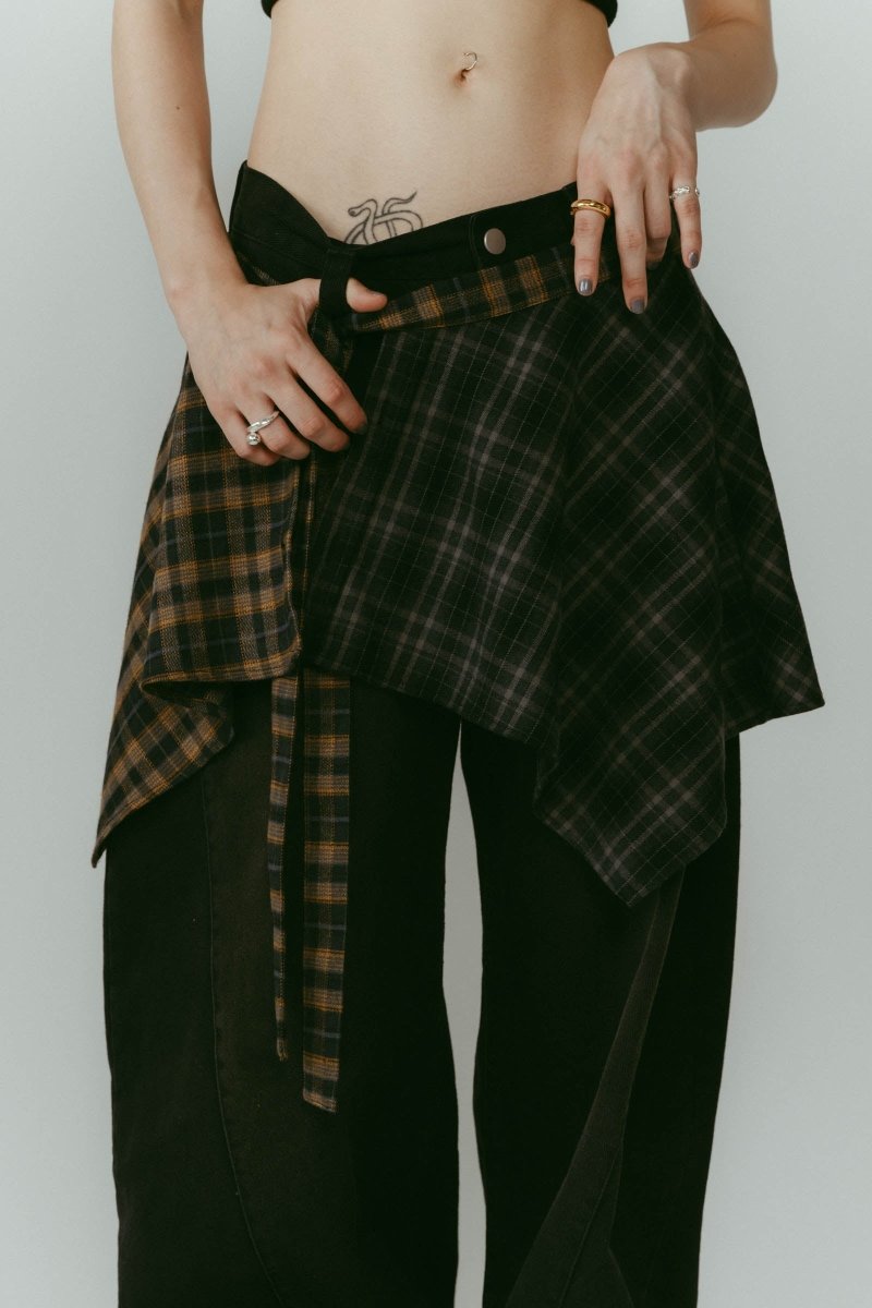 shirt wrap denim pants/black - KNUTH MARF
