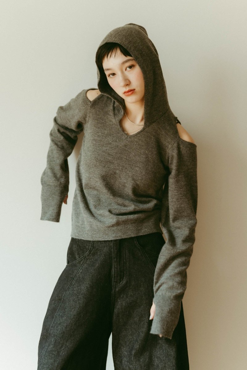 即完売品 新品 Knuth Marf slim hooded knit gray slim hooded knit/gray | KNUTH MARF