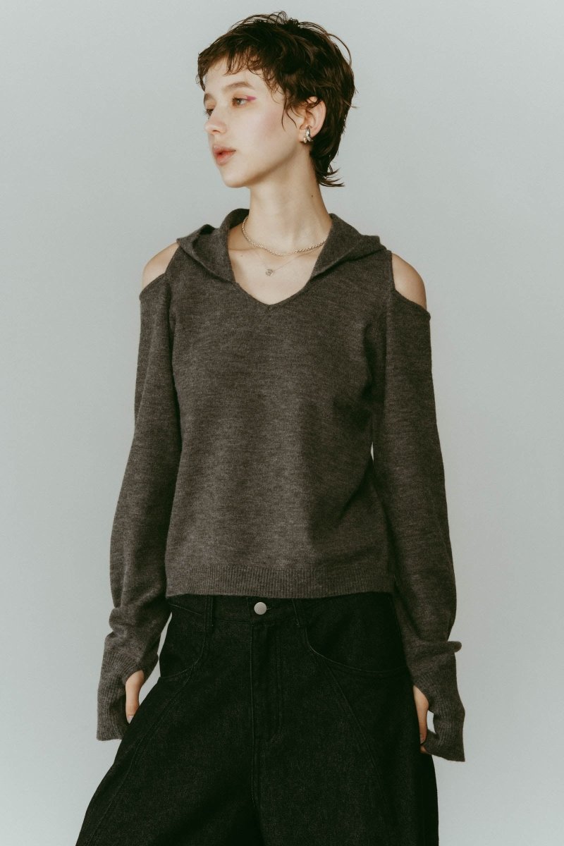 即完売品 新品 Knuth Marf slim hooded knit gray slim hooded knit/gray | KNUTH MARF