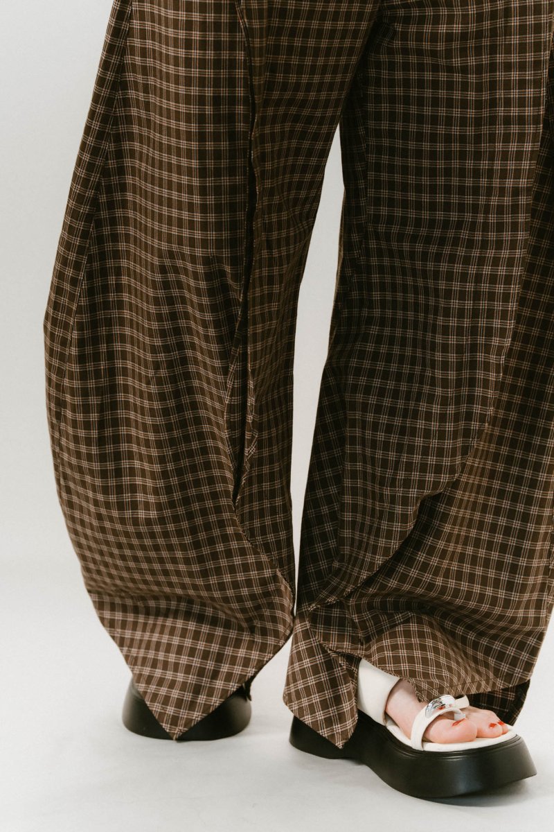 slit deformed pants(unisex)/checkbrown - KNUTH MARF