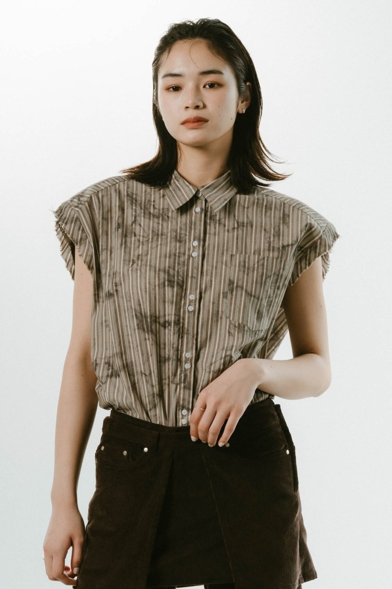 stripe label nosleeve shirt/4color - KNUTH MARF