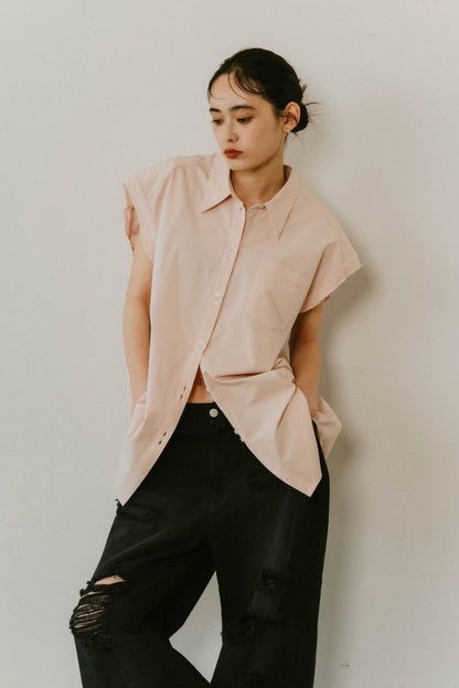 stripe label nosleeve shirt/4color - KNUTH MARF