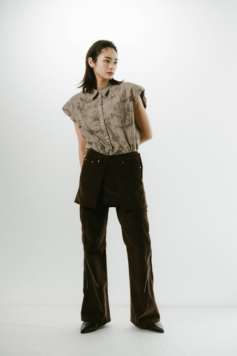 stripe label nosleeve shirt/4color - KNUTH MARF