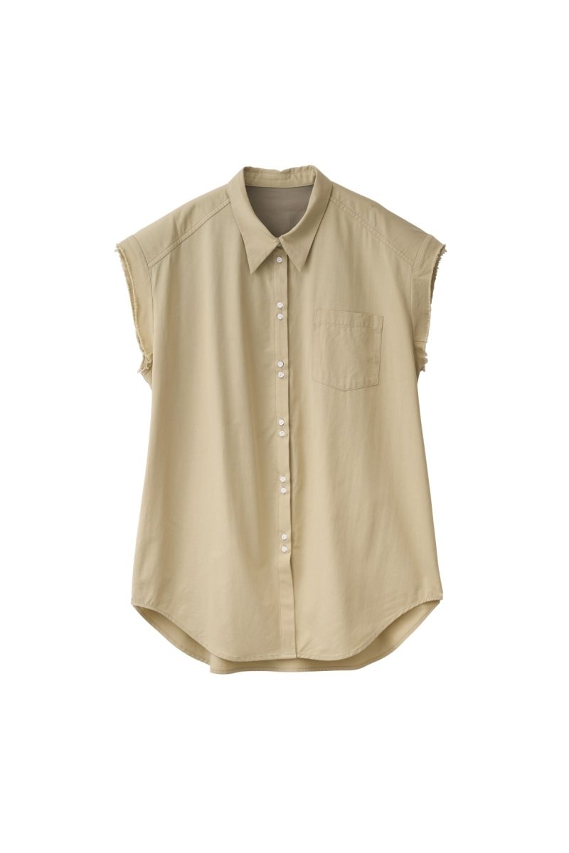 stripe label nosleeve shirt/4color