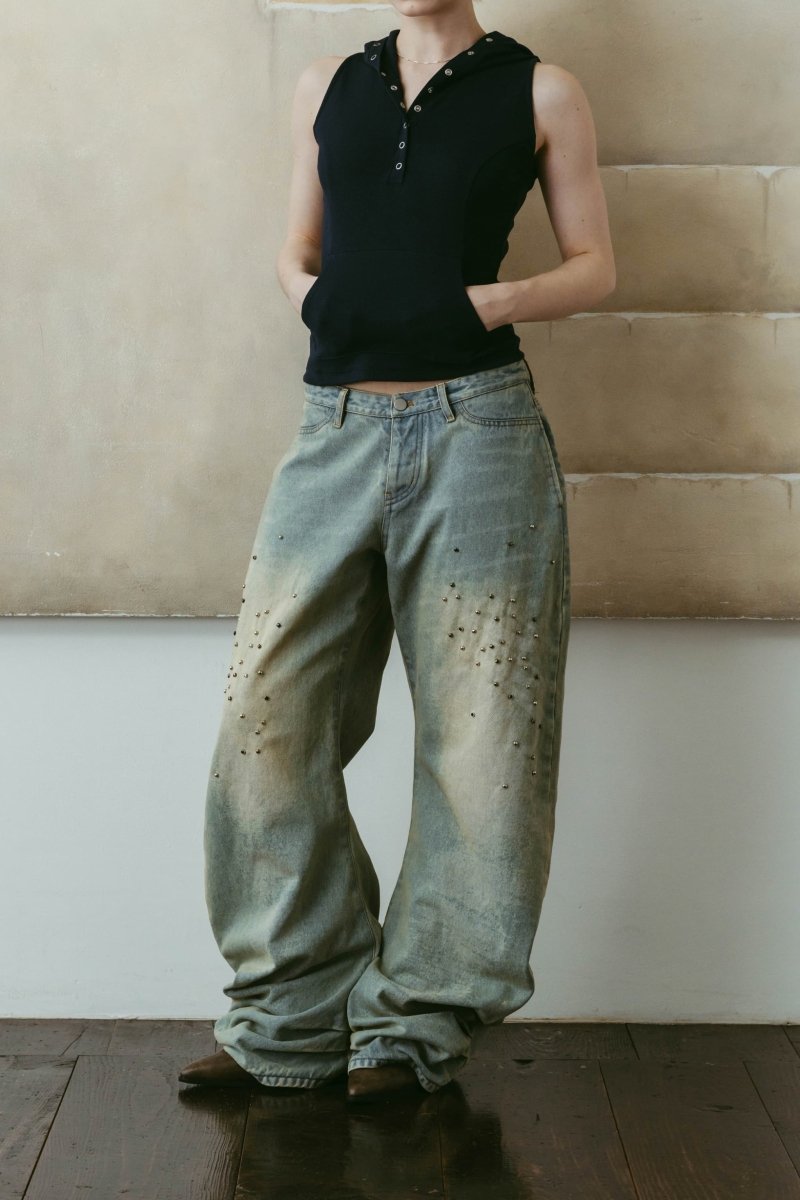 studded draped denim pants(unisex)/blue | KNUTH MARF