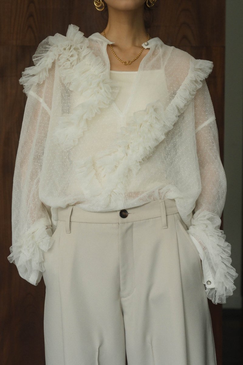 tulle design blouse/white - KNUTH MARF