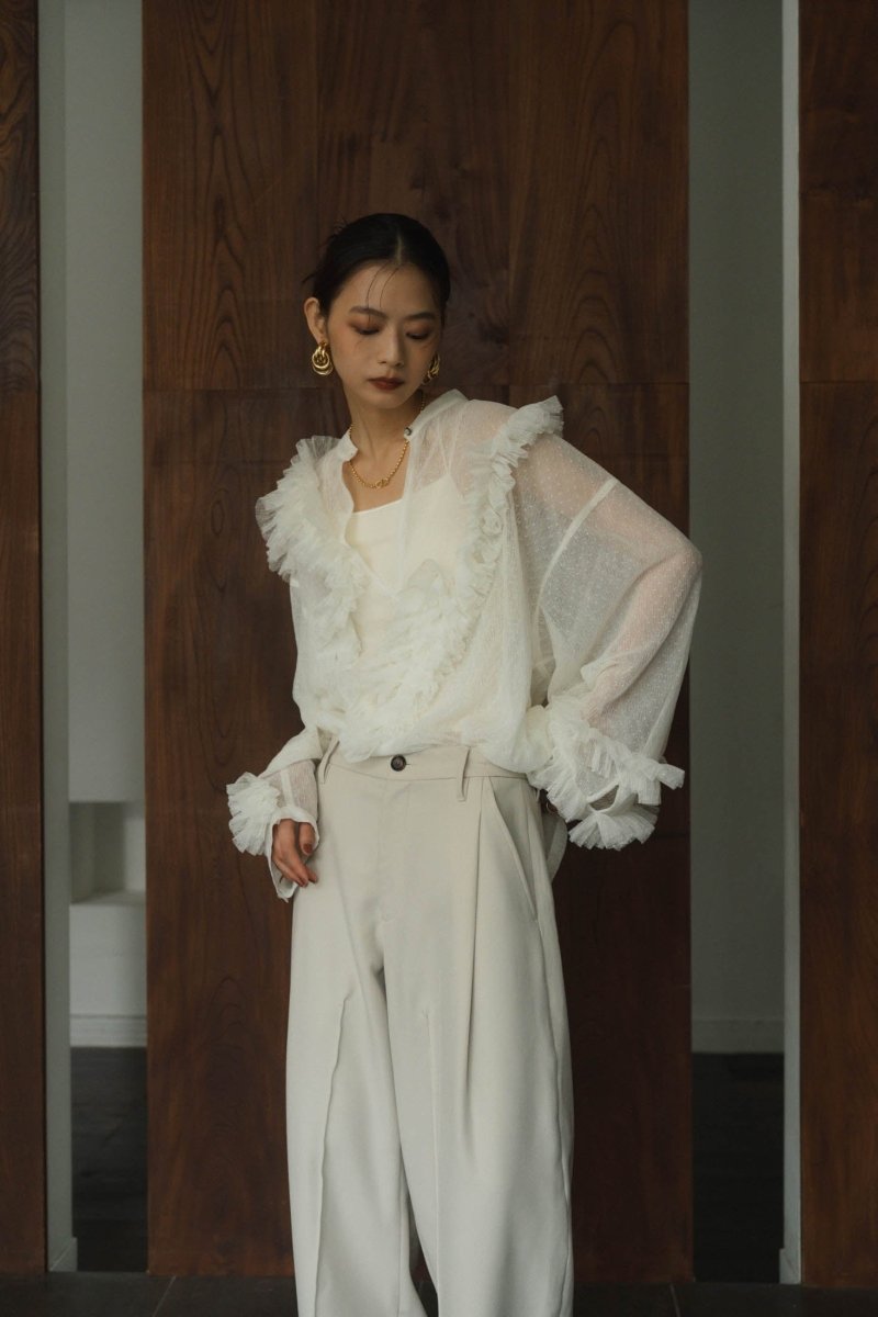 tulle design blouse/white - KNUTH MARF