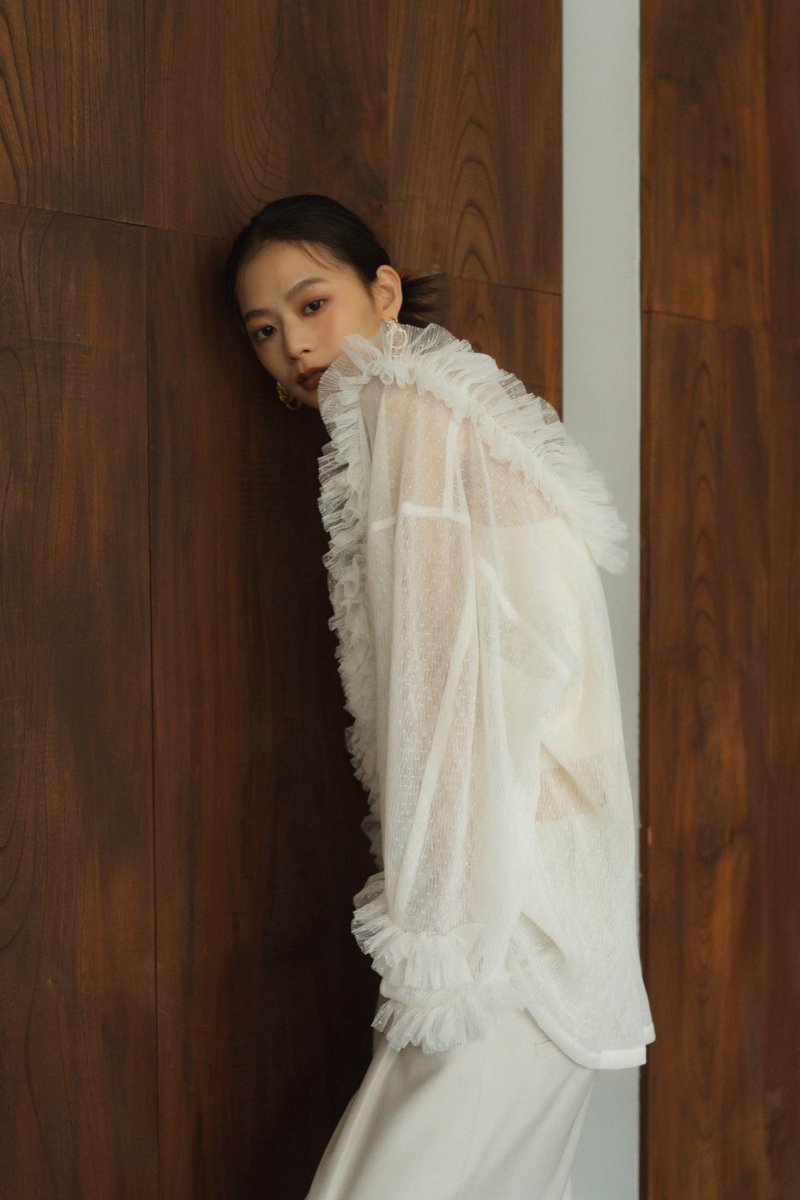 tulle design blouse/white - KNUTH MARF