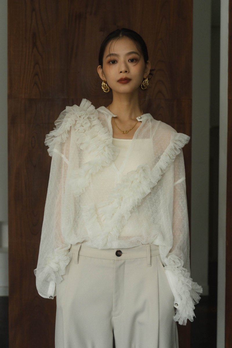 tulle design blouse/white - KNUTH MARF