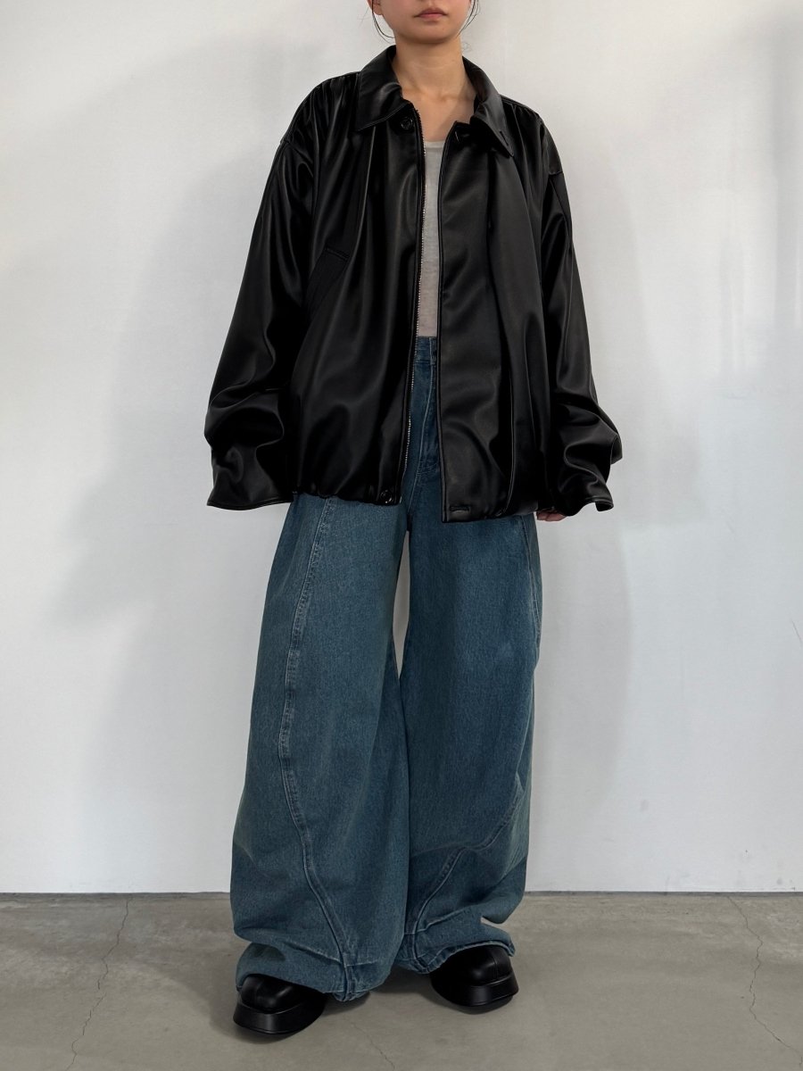 voluminous leather jacket(unisex)/black - KNUTH MARF