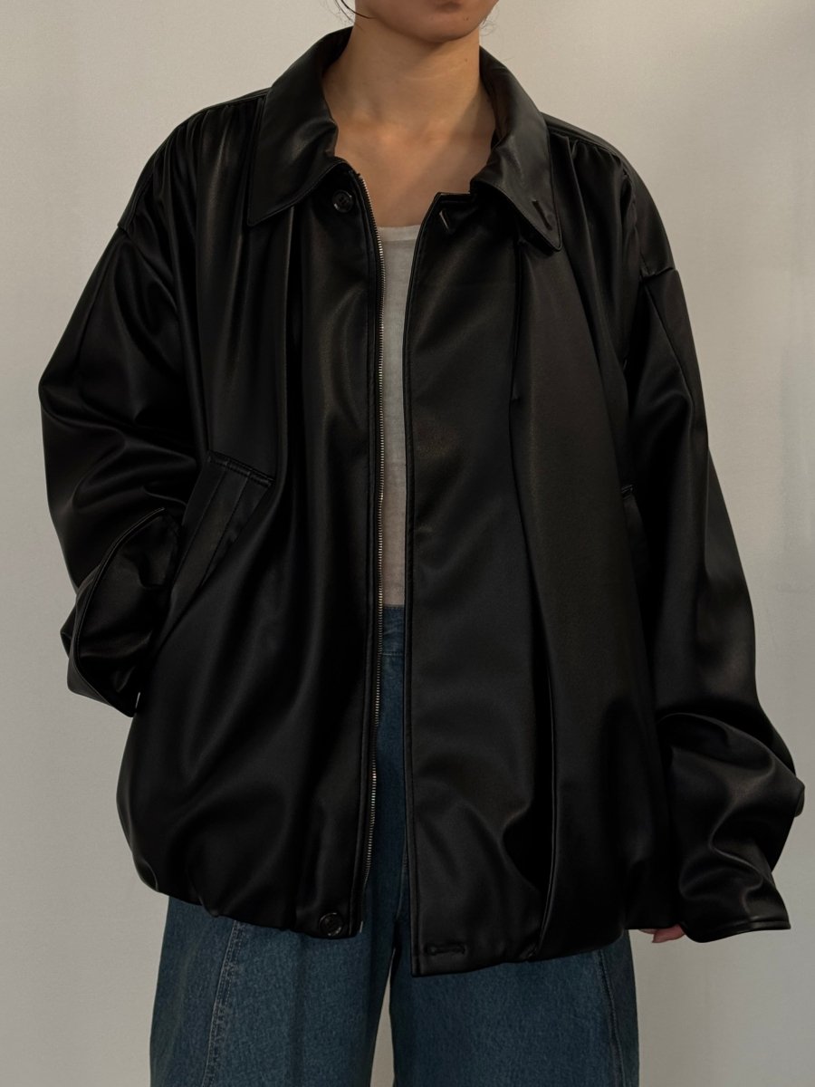 voluminous leather jacket(unisex)/black - KNUTH MARF