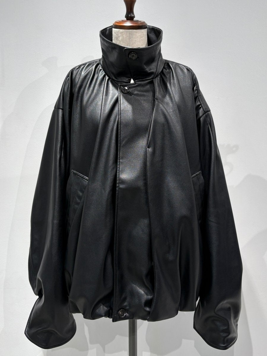 voluminous leather jacket(unisex)/black - KNUTH MARF