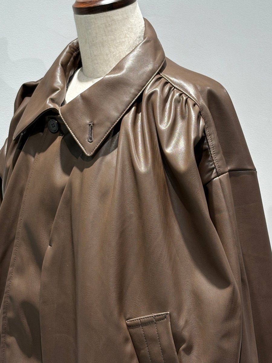 voluminous leather jacket(unisex)/brown - KNUTH MARF