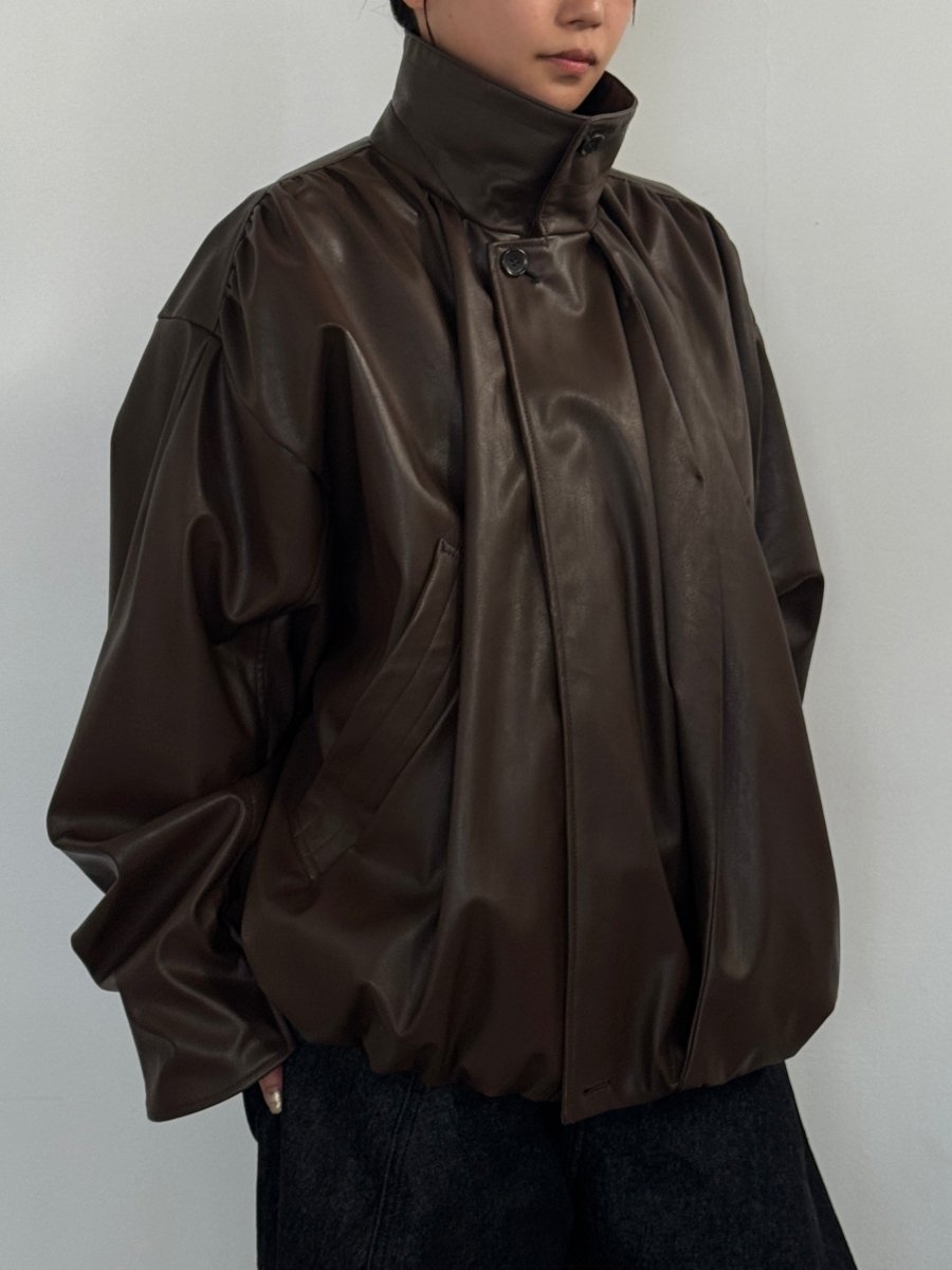 voluminous leather jacket(unisex)/brown - KNUTH MARF