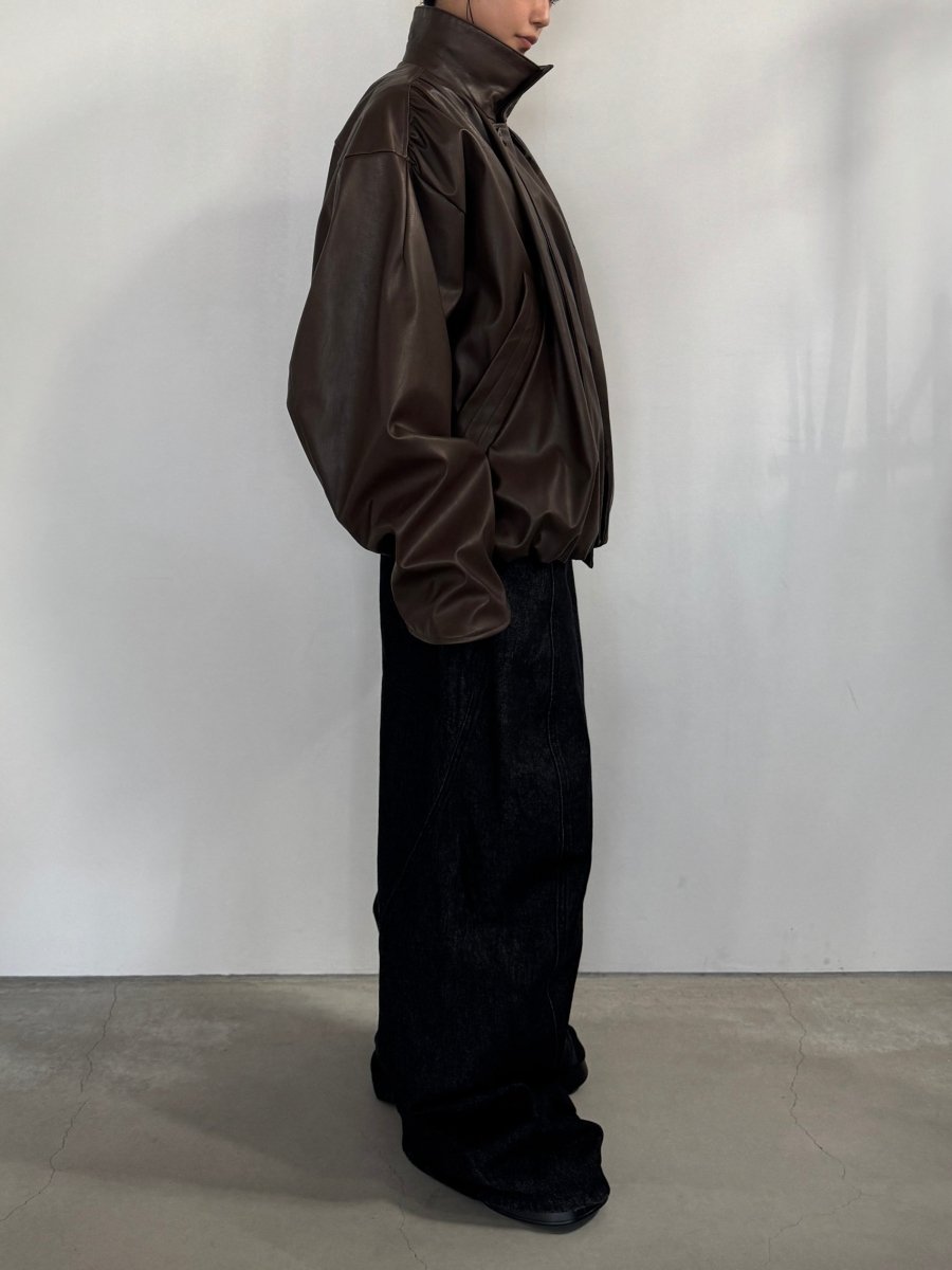 voluminous leather jacket(unisex)/brown - KNUTH MARF