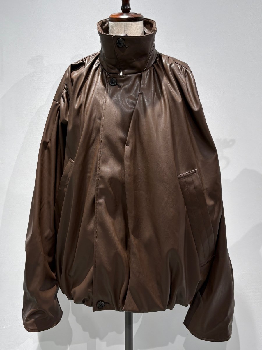voluminous leather jacket(unisex)/brown - KNUTH MARF