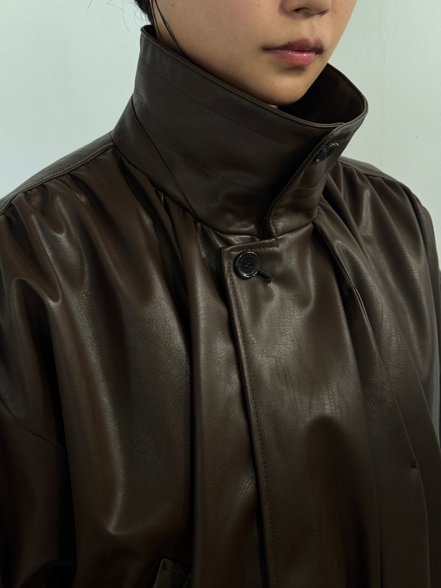 voluminous leather jacket(unisex)/brown - KNUTH MARF