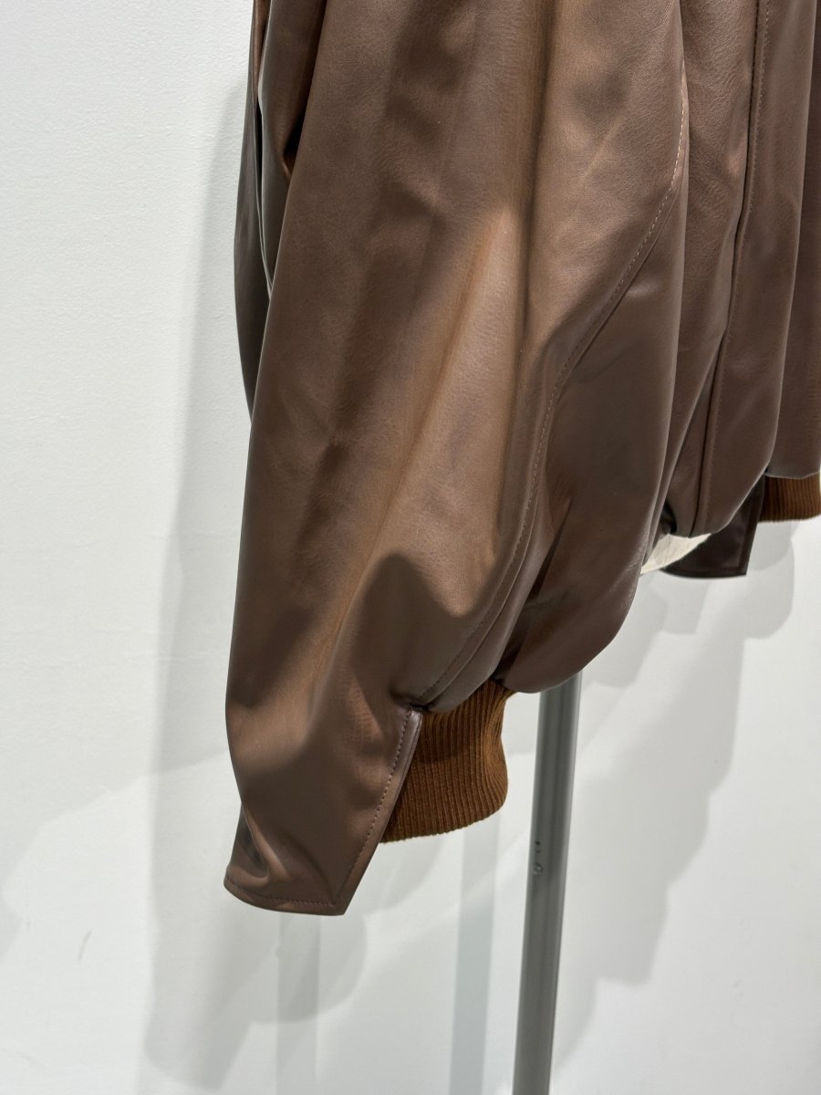 voluminous leather jacket(unisex)/brown - KNUTH MARF