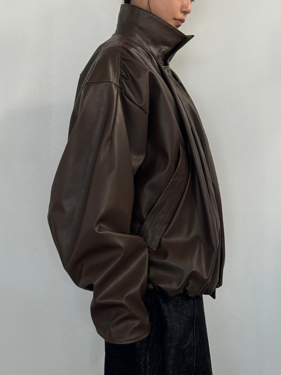 voluminous leather jacket(unisex)/brown - KNUTH MARF