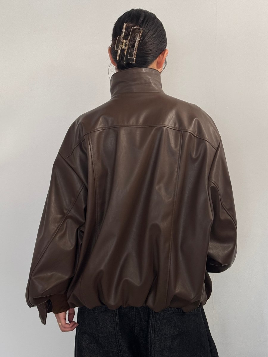 voluminous leather jacket(unisex)/brown - KNUTH MARF