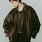 voluminous leather jacket(unisex)/brown - KNUTH MARF