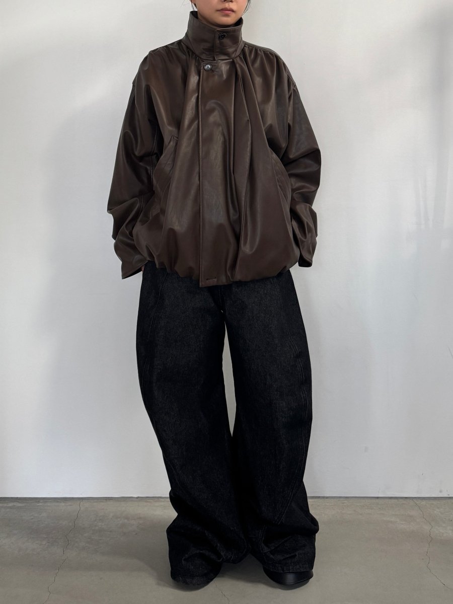 voluminous leather jacket(unisex)/brown - KNUTH MARF